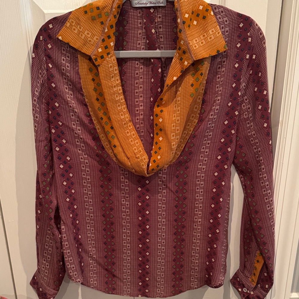 Robert Graham Orange and Purple Patterned Blouse Sz M